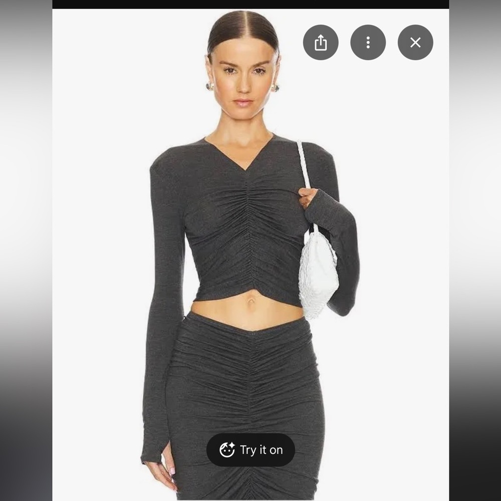 Norma Kamali Charcoal Ruched Long Sleeve Top